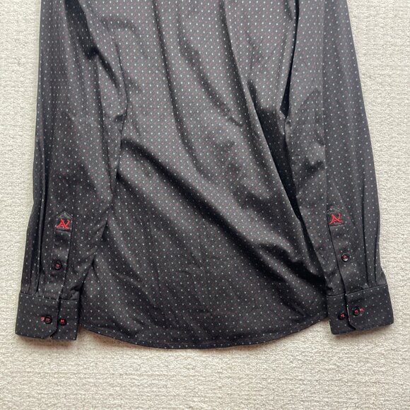 Au Noir Shirt Geo Abstract Men M Black Stretch Long Sleeve Button Down Flip Cuff - Picture 12 of 12